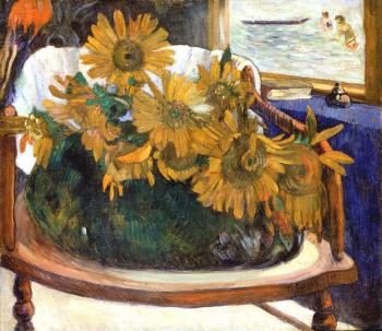 保羅 高更 Still Life with Sunflowers on an Armchair